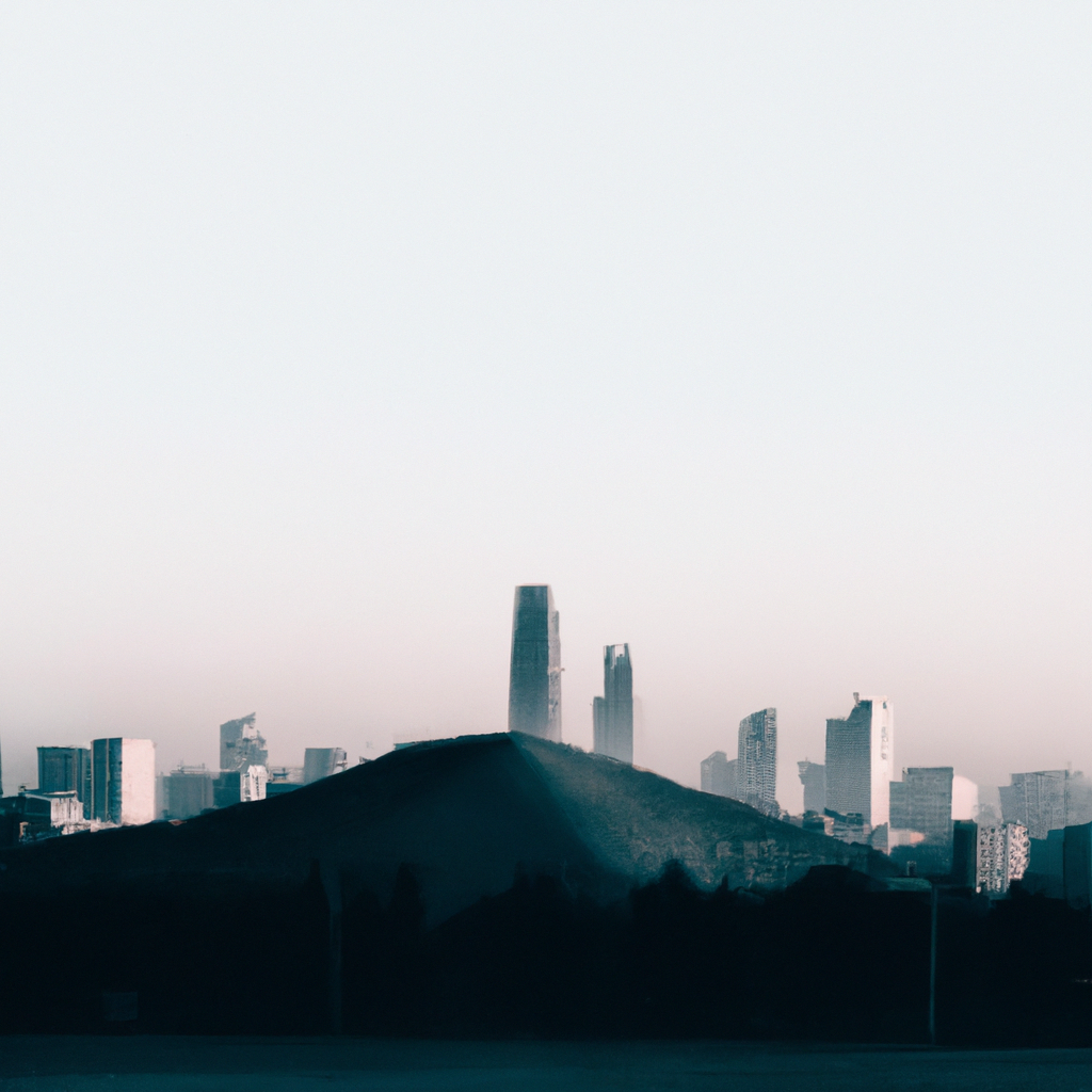 Skyline de ciudad chilena en tonos azules minimalistas