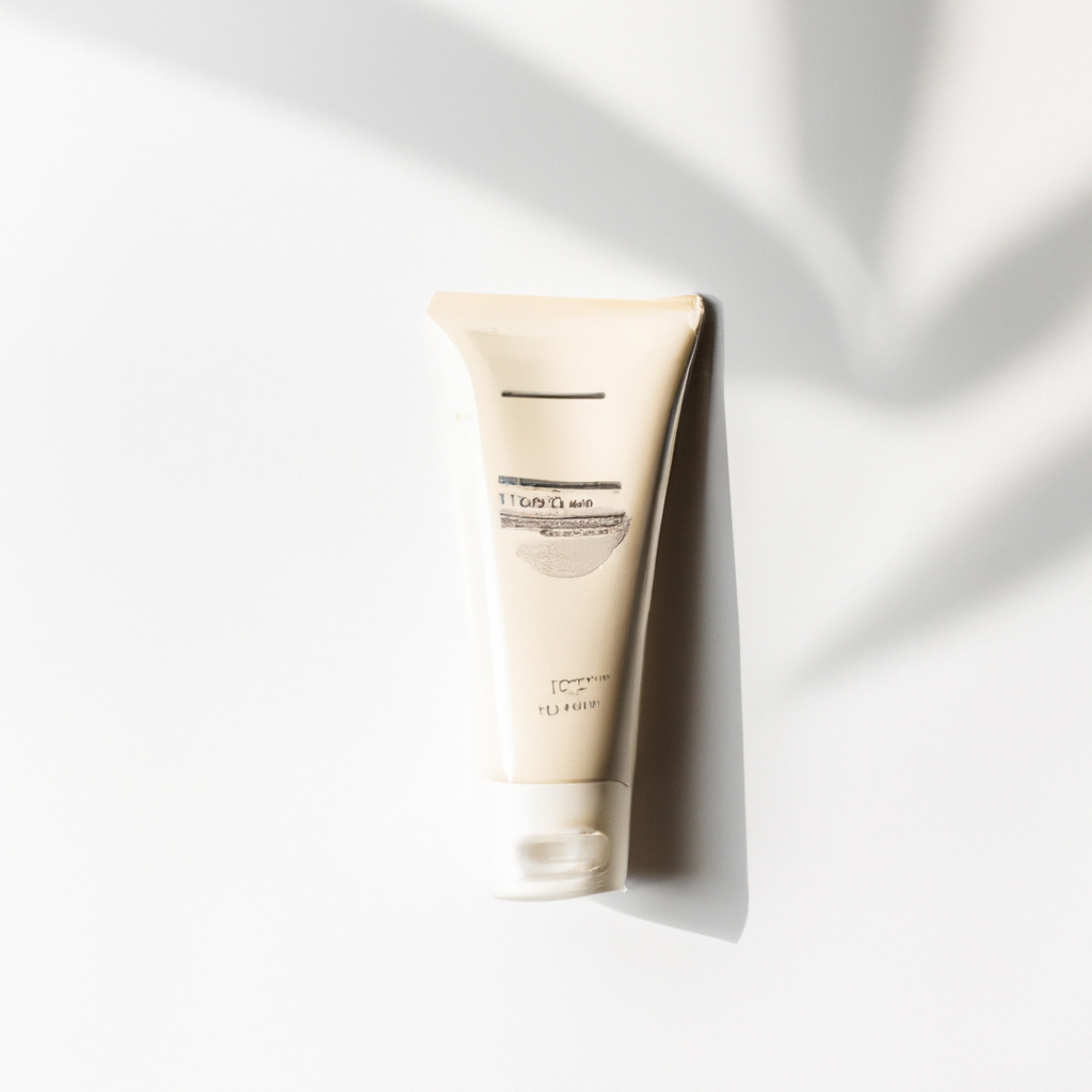 Producto cosmético sobre fondo blanco con sombras suaves